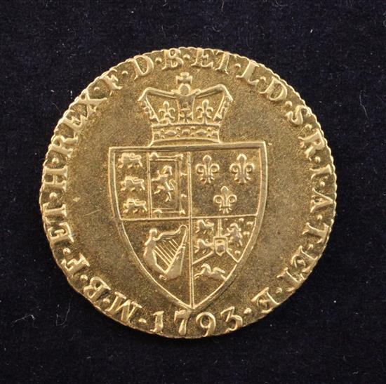 A George III 1793 gold spade guinea,